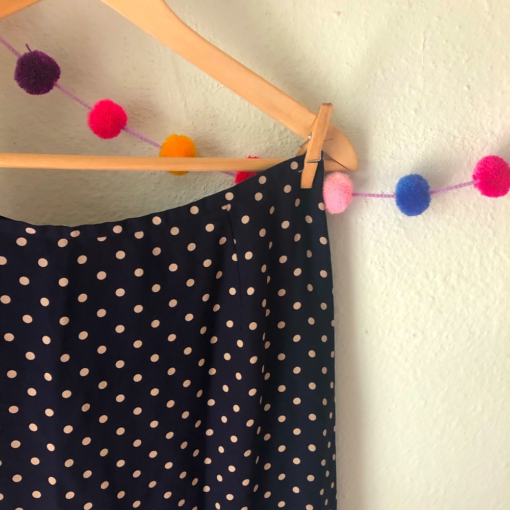 100% Silk Navy/Cream Polka-Dotted Skirt